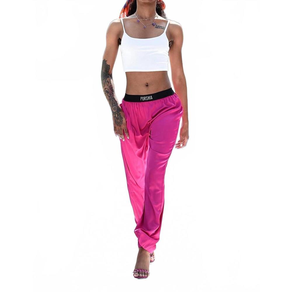 NEW PORSHIA BY PORSHIA BANKS luxe satin lounge pants in pink